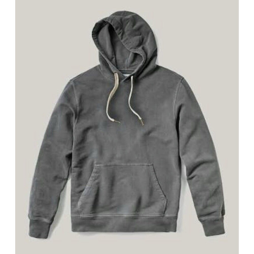 Buck Mason Hoodie Men Sz S Brushed Blue/Grey Fleece Loopback Pullover Sweatshirt